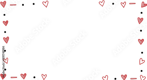 Hand Drawn Heart Border Design Element.