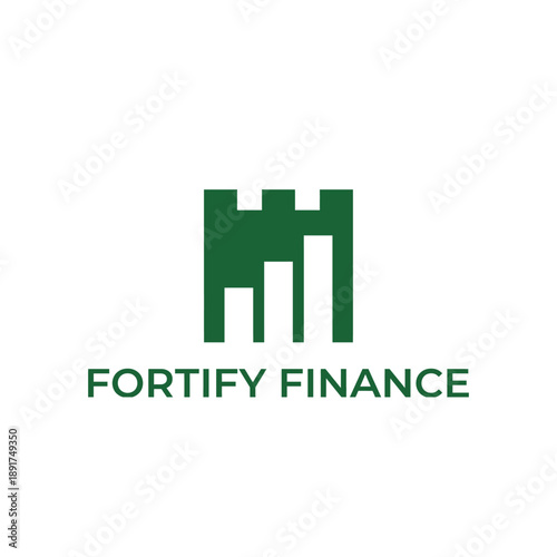 Castle fortress silhouette merged with rising bar chart for secure banking and investment growth branding named Fortify Finance