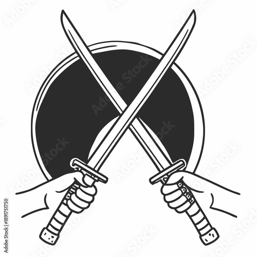  Katana Bisecting Circle Zen Balance Silhouettes Vector