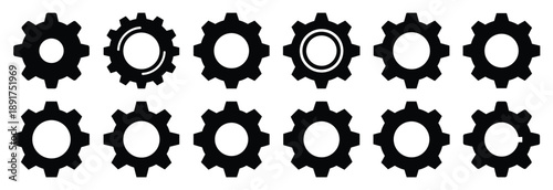 machine cog silhouette vector icons set, industrial machinery parts abstract mechanical illustration.