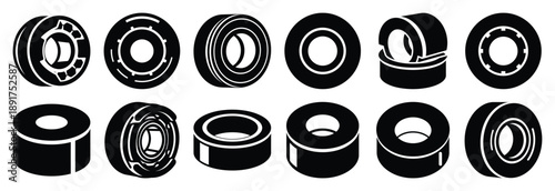 machine machine bush silhouette vector icons set, industrial machinery parts abstract mechanical illustration.