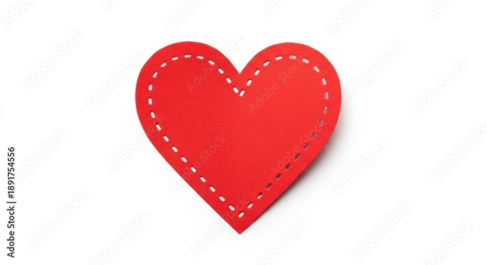 Fototapeta premium A shiny 3D red heart shape stands out as a romantic love symbol and passion icon for a Valentine's Day decoration or wedding design illustration isolated on a white background