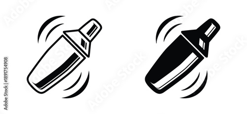 Animated cocktail shaker icons demonstrating movement and action for dynamic bar and drink service graphics and applications
