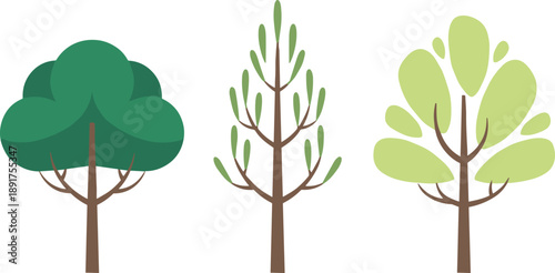 Green Tree Icon Set with Simple Flat Nature Trees for Eco Environment Logo Branding Web App and Sustainability Design