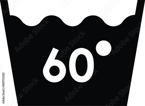 laundry symbol wash at 60 c silhouette vector illustration on transparent background
