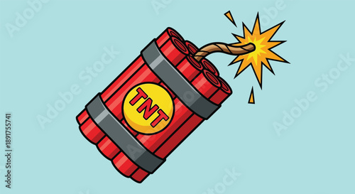 Cartoon TNT Dynamite Bomb with Burning Fuse.