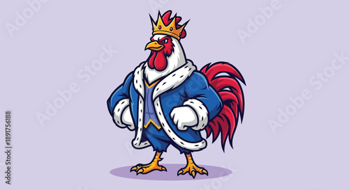 King Rooster Wearing Royal Robes and Crown.