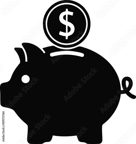 Piggy bank with coin on top vector illustration showing concept of savings money and financial investment