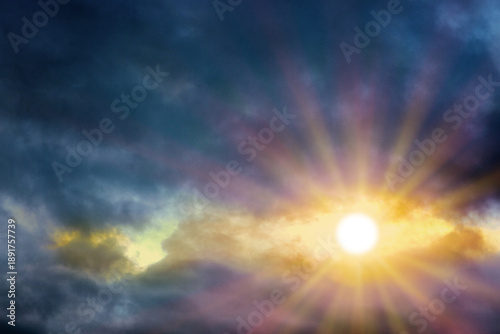 Evening sunshine background with clouds dramatic sky.