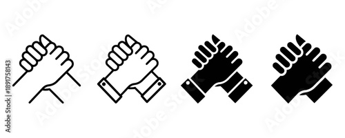 Business handshake icon set strong agreement and partnership concept illustration in outline filled and solid styles