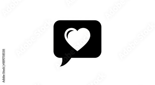 Black speech bubble with heart symbol on white background love and communication icon