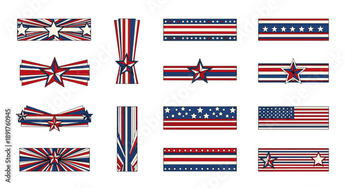 Collection of various american flag designs with patriotic themes