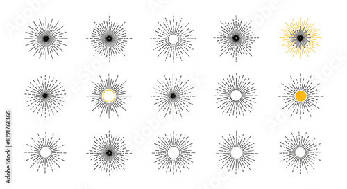 Collection of various sun icons with different designs and styles