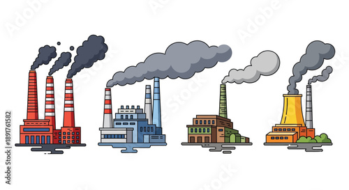 Industrial factories emitting dark smoke into the atmosphere