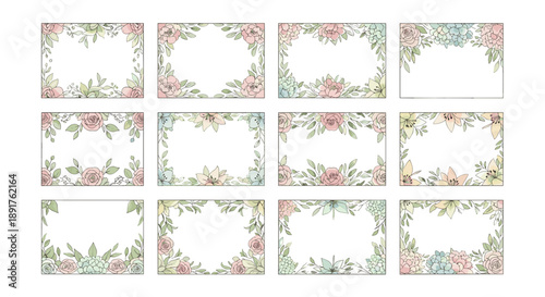 Set of decorative vintage holiday holly and berry border frames