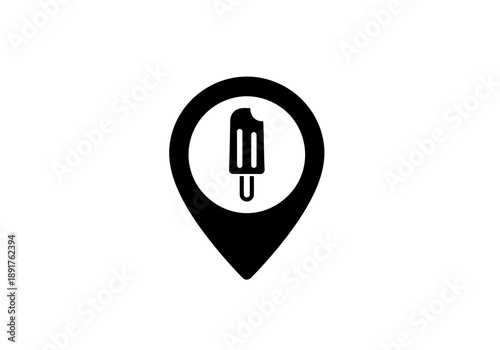 A nice Ice cream location pin icon with a yummy popsicle inside simple black glyph for map marker or dessert shop locator