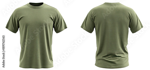 Front and back view of a plain olive green t-shirt (2)