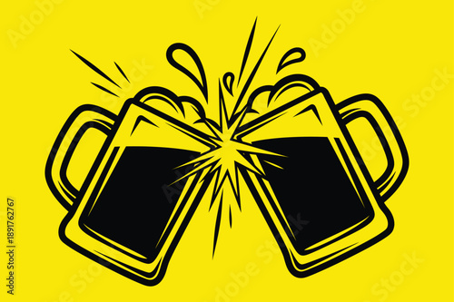 Stylized Beer Cheers Silhouette Logo Design