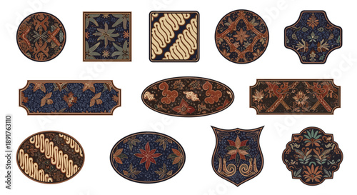 Collection of traditional decorative ceramic tiles with intricate patterns