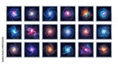 Collection of colorful galaxy images showcasing cosmic phenomena