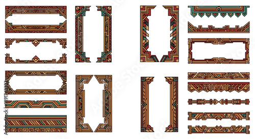 Set of vintage wooden architectural moldings and decorative trims