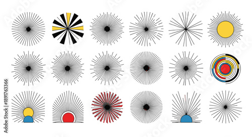 Collection of colorful fireworks explosions in night sky