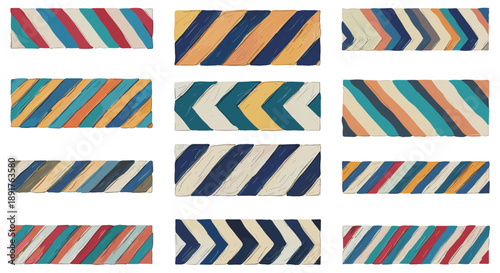 Set of nine colorful striped patterns with various angles and designs