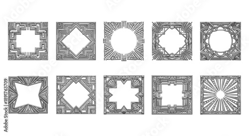 Set of decorative stone frames with intricate geometric patterns