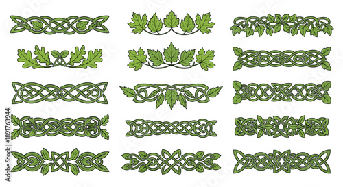 Collection of decorative green leafy borders and floral designs