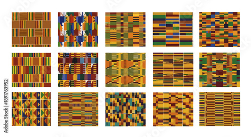 Collection of colorful geometric patterned tiles with varied designs