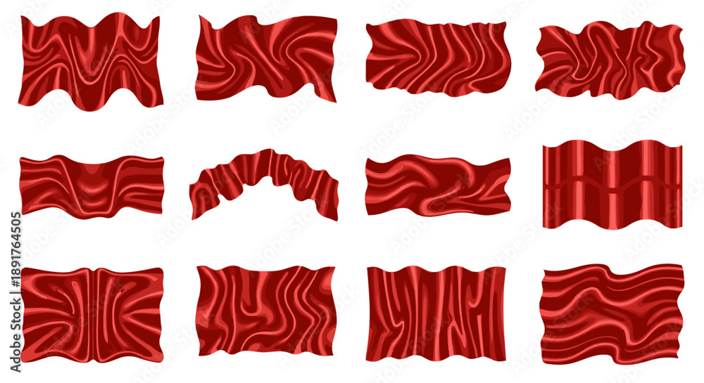 Fototapeta premium Collection of various red fabric textures with different patterns and folds