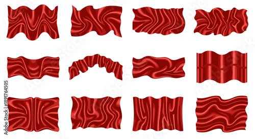 Collection of various red fabric textures with different patterns and folds