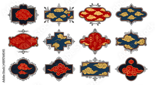 Collection of traditional chinese decorative patterns and motifs