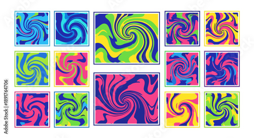 Collection of colorful abstract swirl patterns in various vibrant designs