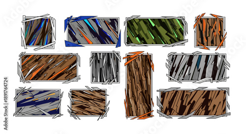 Collection of colorful abstract painted wooden planks with varied textures