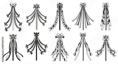 Collection of decorative christmas garlands and ornaments in black