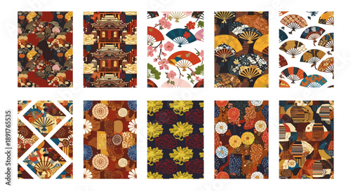 Collection of traditional japanese textile patterns and designs