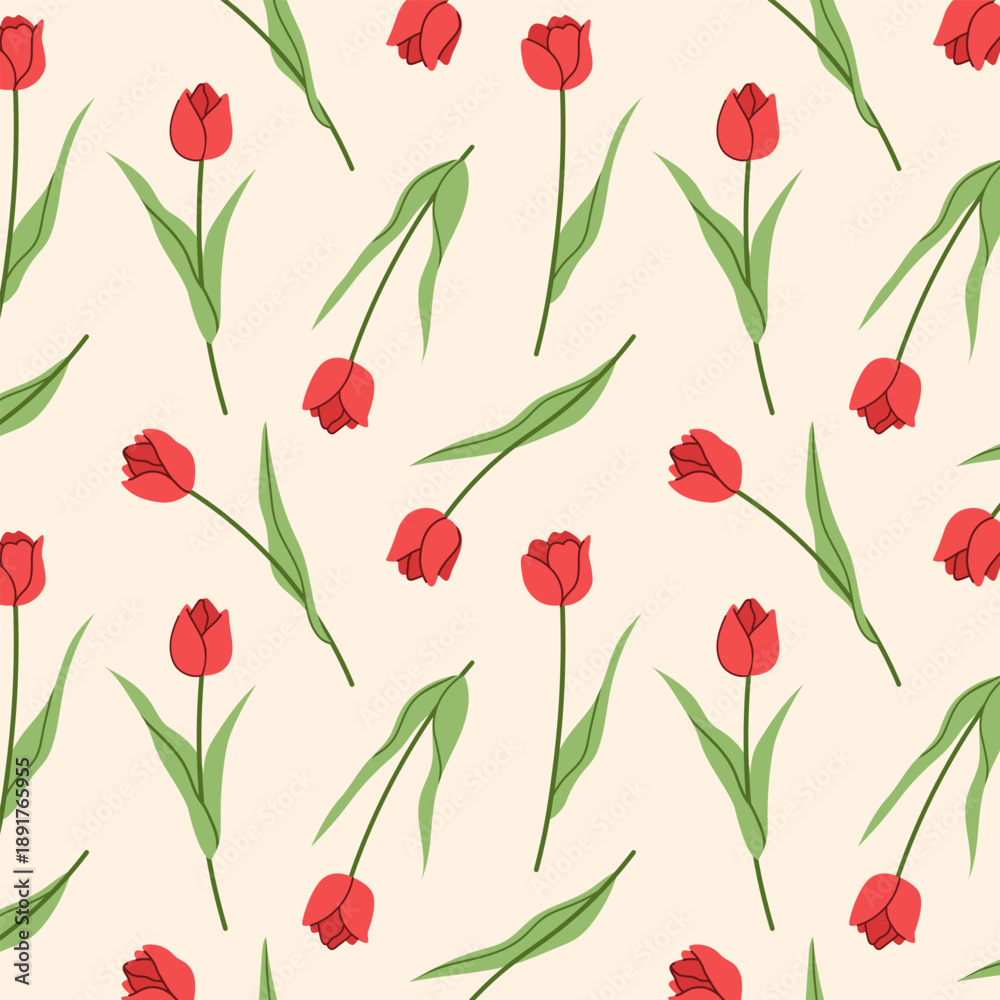 Obraz premium Gentle seamless pattern with tulip flowers. Vector design for paper, cover, fabric, interior decor and other