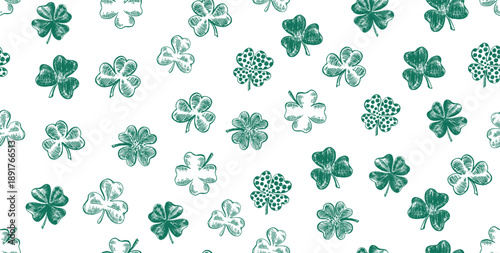 St. Patrick's Day. Sketch pattern clover, Hand drawn illustration.	
