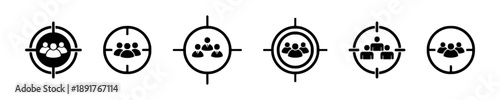 Group of people icons within a target or crosshairs, symbolizing a focus on individuals or teams in various contexts, such as marketing or security.