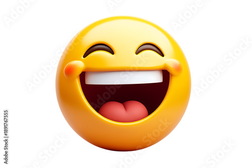 Joyful laughing emoji with wide open mouth and closed eyes isolated on a transparent background yellow emoji