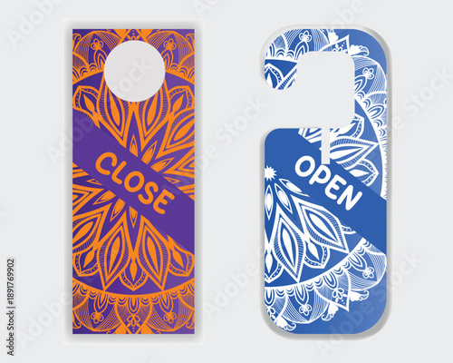 Printable open close door hanger with abstract ethnic mandala