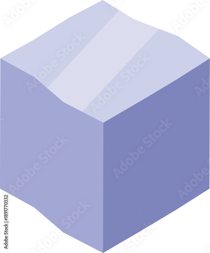 Soft violet cube with bending wavy sides creating an unusual and flexible shape, presented in isometric view