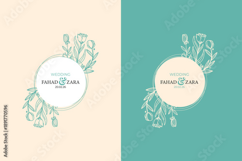 Elegant wedding invitation card with floral design and couple names