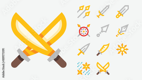 Melee weapons and combat icons set
