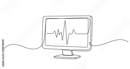Minimalist heartbeat monitor line drawing on display screen. No editable stroke