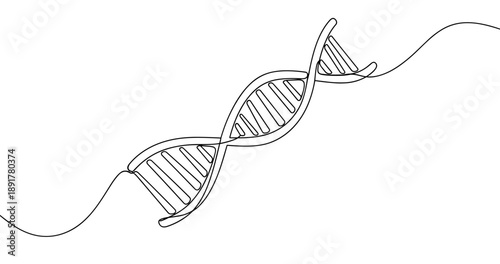 Black and white dna strand sketch on white background. No editable stroke