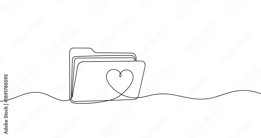 Obraz premium Line art illustration of file folder with heart symbol. No editable stroke