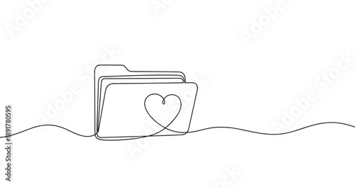 Line art illustration of file folder with heart symbol. No editable stroke