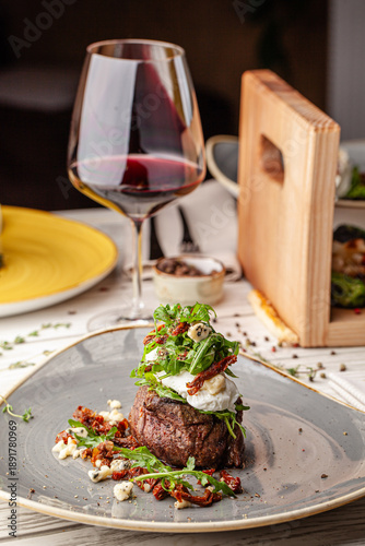 Beef Steak With Burrata And Red Wine